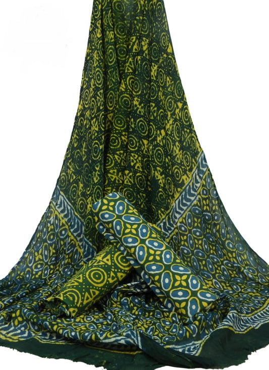 Hand Block Printed Pure Cotton Unstitched Suit With Chiffon Dupatta - JBGC102