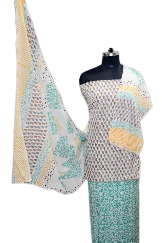 Floral Block Print Salwar suits with Mulmul Dupatta - JB310