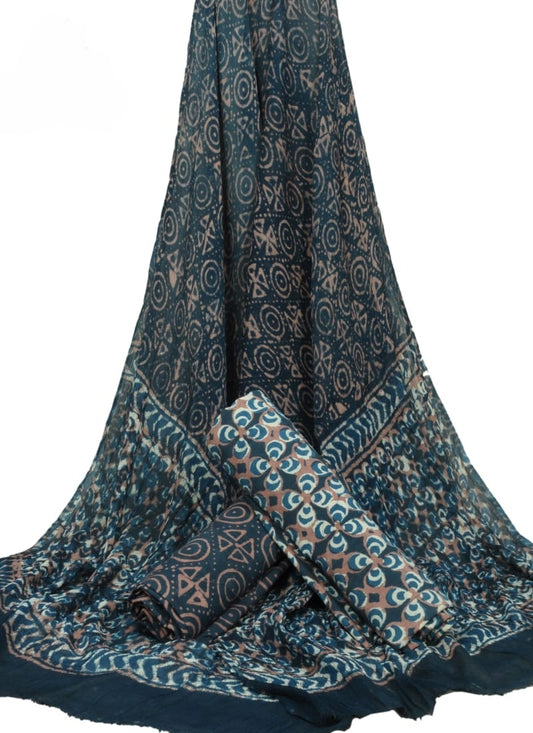 Cotton Unstitched Hand Block Printed Suit With Chiffon Dupatta - JBGC100