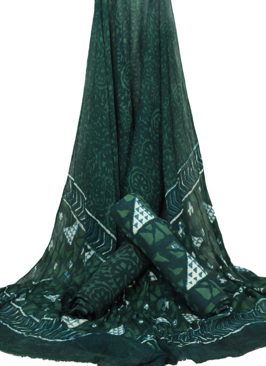 Hand Block Printed Pure Cotton Unstitched Suit With Chiffon Dupatta - JBGC99