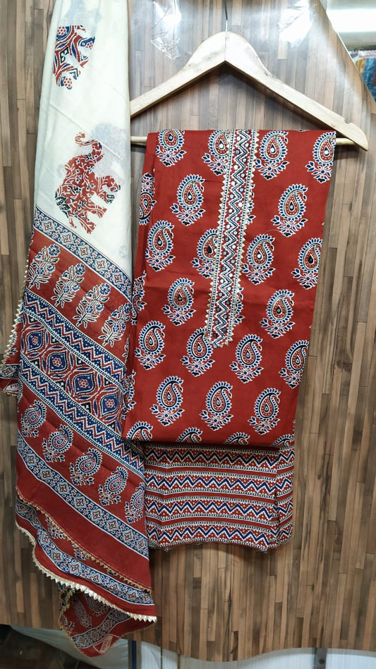 Small Floral Buti Cotton Hand Block Printed Gota Patti Suits with Cotton Dupatta- JBXGP57