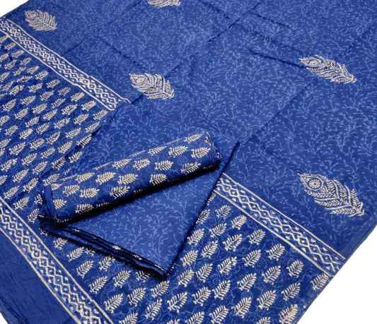 Hand Block Cotton Unstitched Salwar Suit With Cotton/Mulmul Dupatta - JBG166