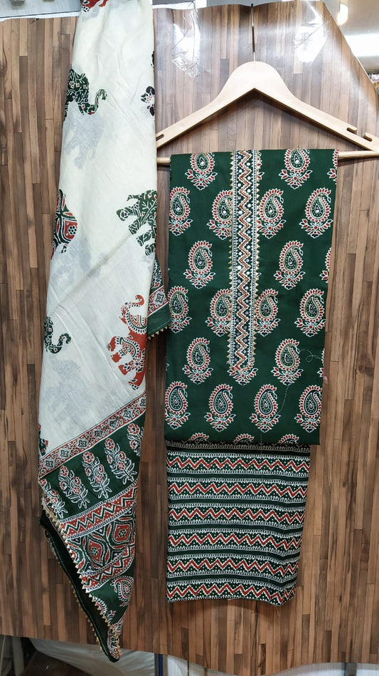 Small Floral Buti Cotton Hand Block Printed Gota Patti Suits with Cotton Dupatta- JBXGP56