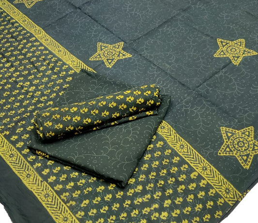 Hand Block Printed Pure Cotton Unstitched Salwar Suit Set With Cotton/Mulmul Dupatta - JBG164