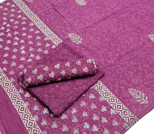 Pure Cotton Hand Block Printed Unstitched Salwar Suit Set With Cotton/Mulmul Dupatta - JBG163