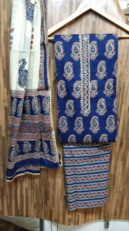 Small Buti Cotton Hand Block Printed Gota Patti Suits with Cotton Dupatta- JBXGP55