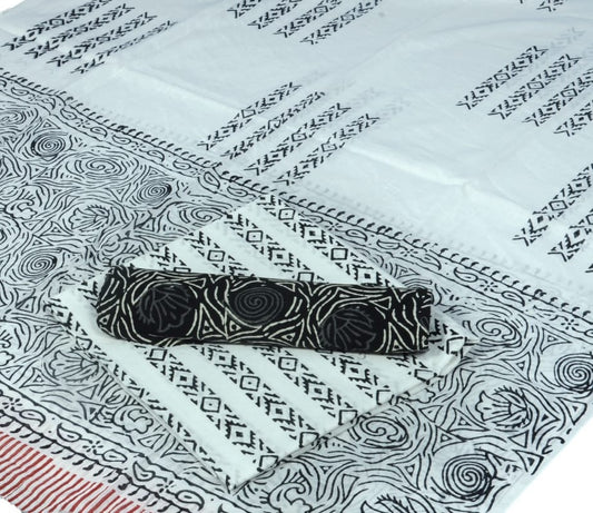 Hand Block Printed Pure Cotton Unstitched Salwar Suit Set With Cotton/Mulmul Dupatta - JBG227