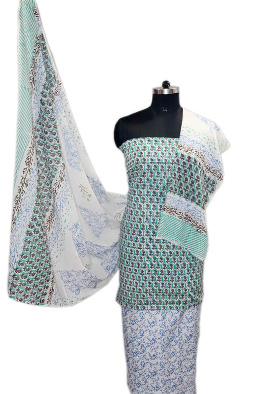 Floral Block Print Salwar suits with Mulmul Dupatta - JB311