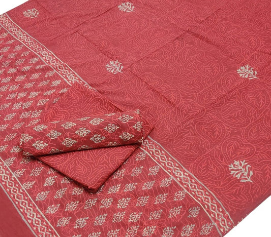 Hand Block Printed Pure Cotton Unstitched Salwar Suit Set With Cotton/Mulmul Dupatta - JBG161