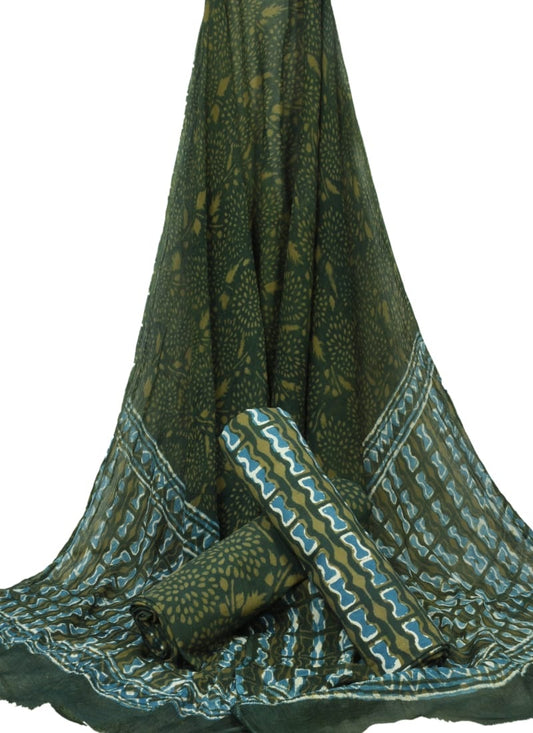 Cotton Unstitched Hand Block Printed Suit With Chiffon Dupatta - JBGC91