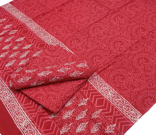 Pure Cotton Hand Block Printed Unstitched Salwar Suit Set With Cotton/Mulmul Dupatta - JBG160