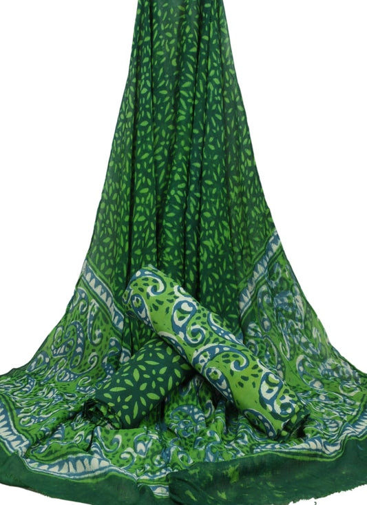 Hand Block Printed Pure Cotton Unstitched Suit With Chiffon Dupatta - JBGC90