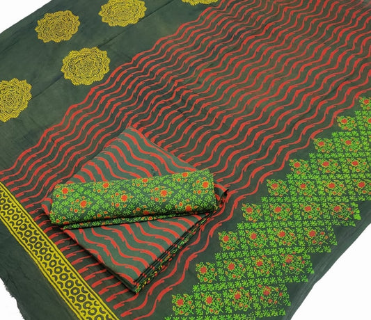 Hand Block Cotton Unstitched Salwar Suit With Cotton/Mulmul Dupatta - JBG159