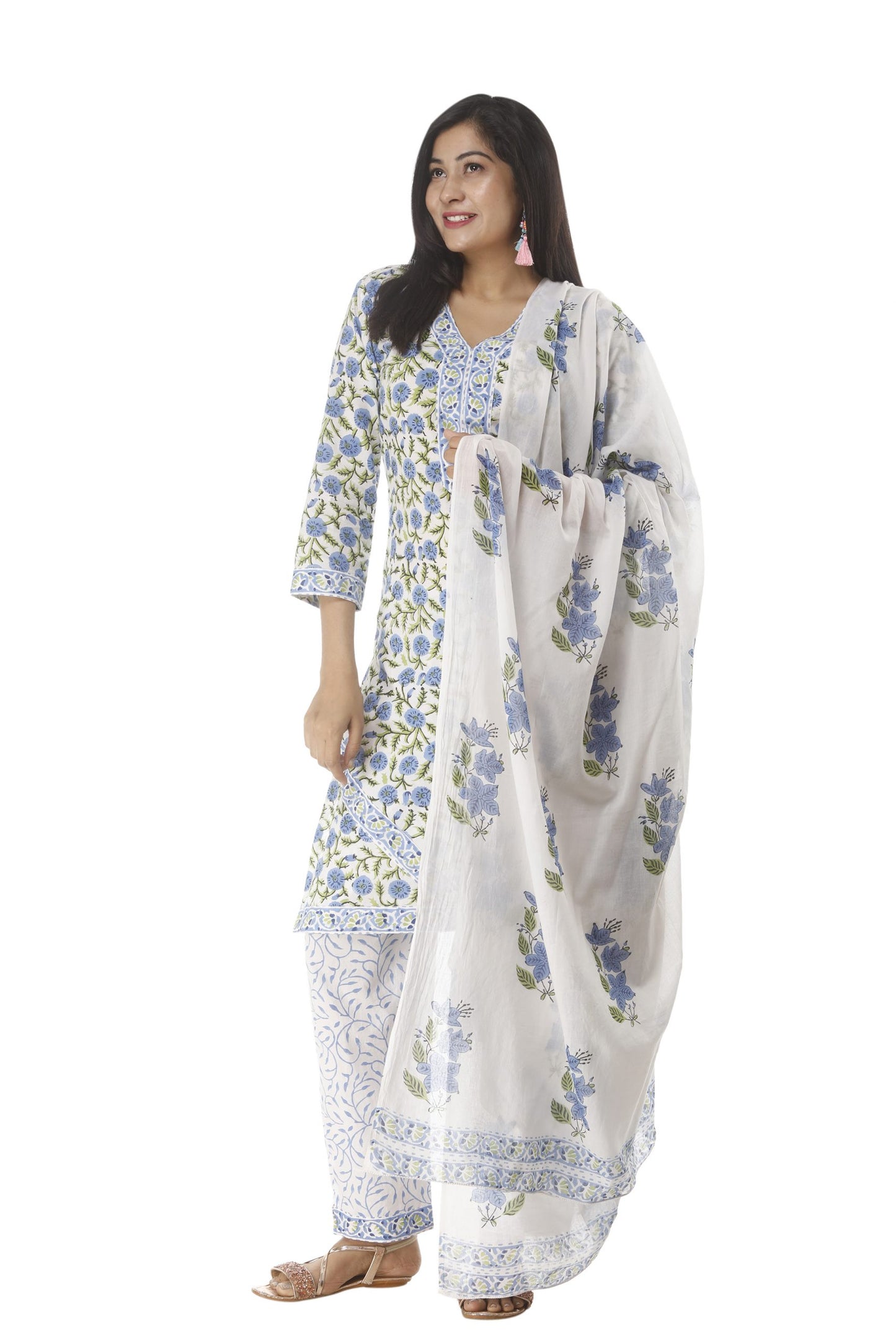 Unstitched Floral Block Print Salwar suit with Cotton Dupatta - JB304