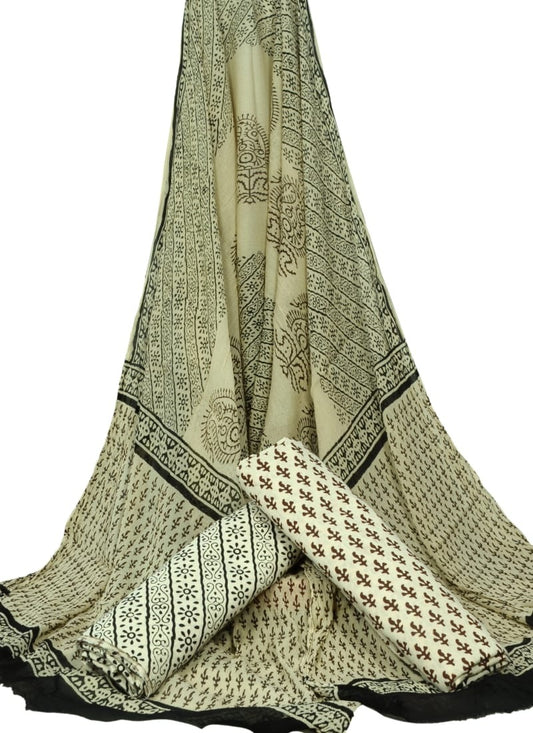 Hand Block Printed Pure Cotton Unstitched Suit With Chiffon Dupatta - JBGC87