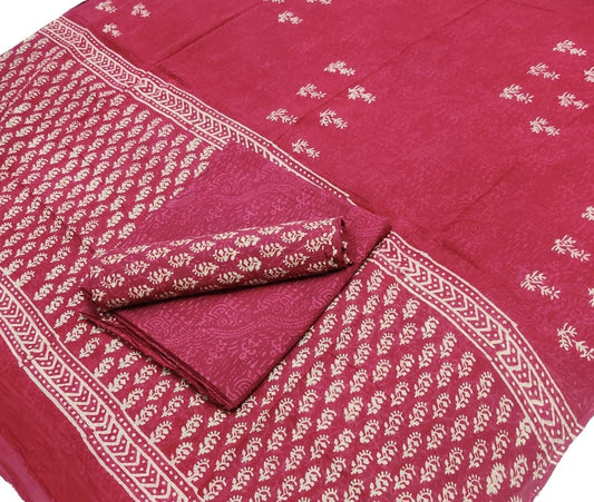 Pure Cotton Hand Block Printed Unstitched Salwar Suit Set With Cotton/Mulmul Dupatta - JBG157