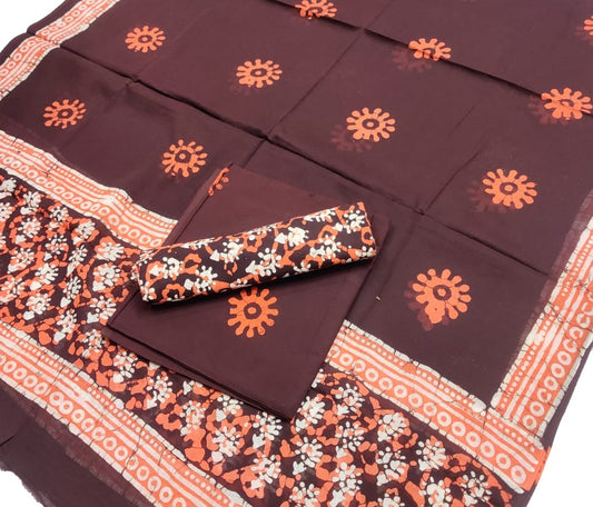 Hand Block Cotton Unstitched Salwar Suit With Cotton/Mulmul Dupatta - JBG156