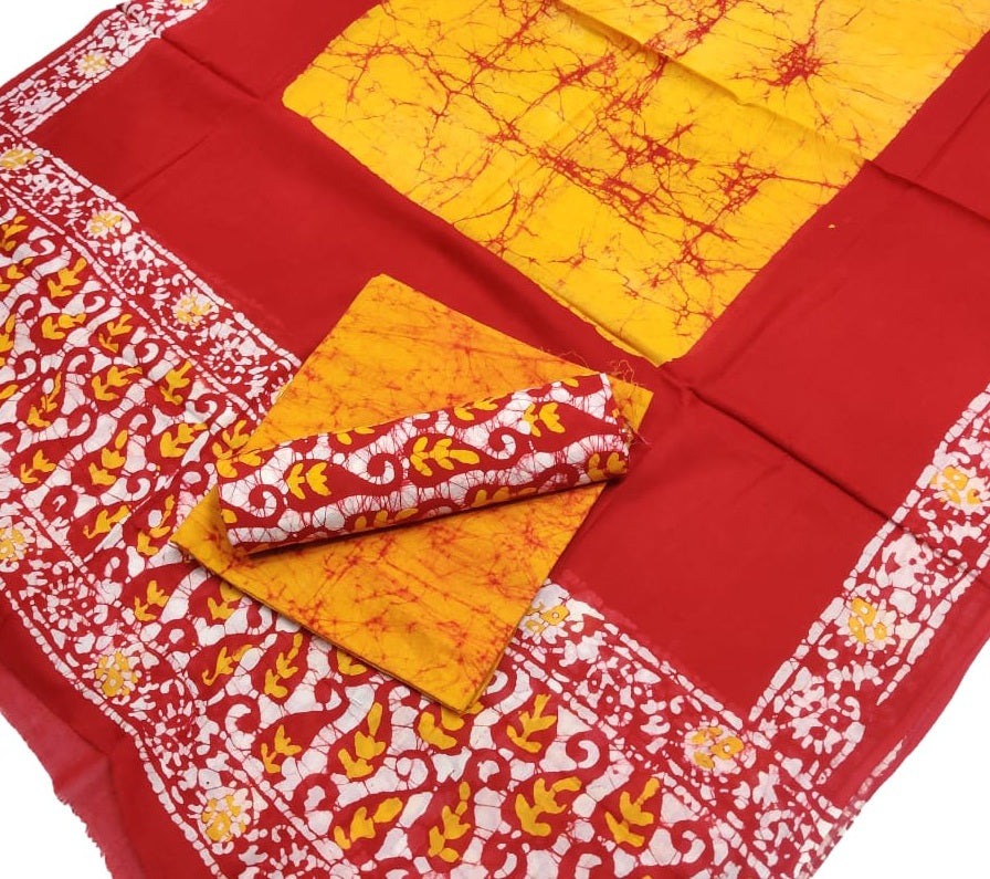 Hand Block Printed Pure Cotton Unstitched Salwar Suit Set With Cotton/Mulmul Dupatta - JBG155