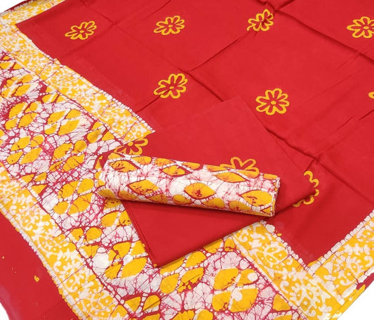 Pure Cotton Hand Block Printed Unstitched Salwar Suit Set With Cotton/Mulmul Dupatta - JBG154