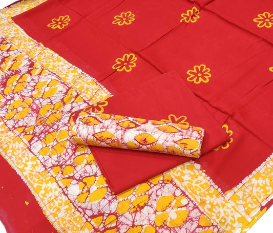 Pure Cotton Hand Block Printed Unstitched Salwar Suit Set With Cotton/Mulmul Dupatta - JBG154