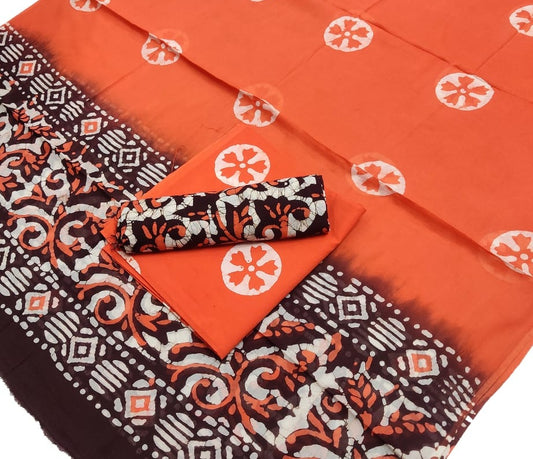 Hand Block Cotton Unstitched Salwar Suit With Cotton/Mulmul Dupatta - JBG153