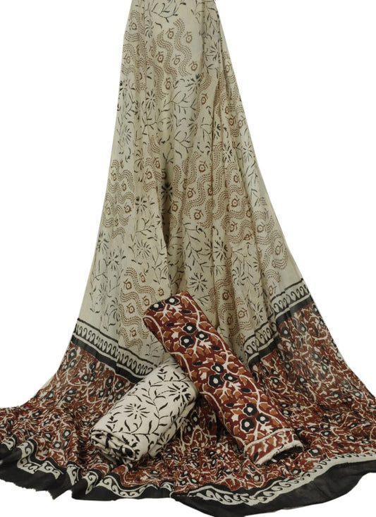 Hand Block Printed Pure Cotton Unstitched Suit With Chiffon Dupatta - JBGC81