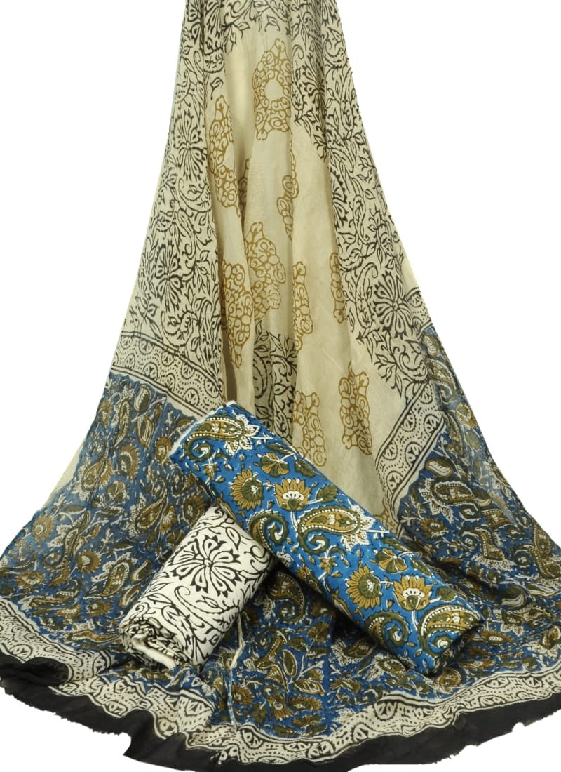 Pure Cotton Hand Block Printed Unstitched Suit With Chiffon Dupatta - JBGC80