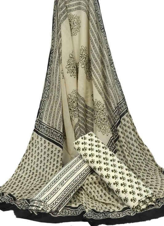 Pure Cotton Hand Block Printed Unstitched Suit With Chiffon Dupatta - JBGC77
