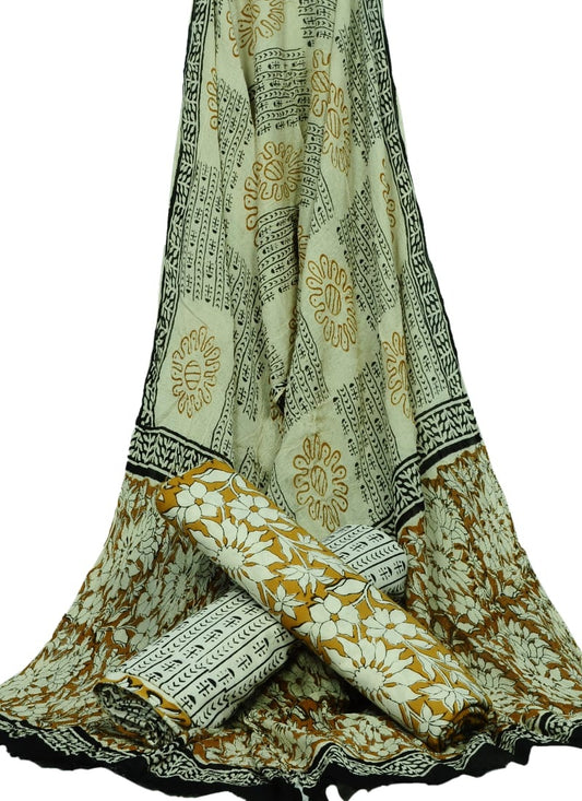 Pure Cotton Hand Block Printed Unstitched Suit With Chiffon Dupatta - JBGC74