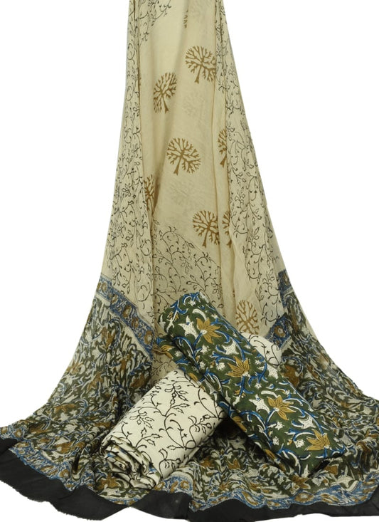 Cotton Unstitched Hand Block Printed Suit With Chiffon Dupatta - JBGC73
