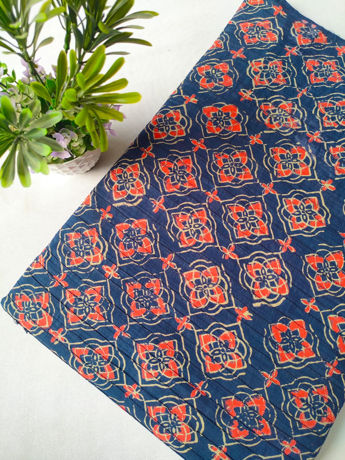 pin tuck cotton hand block fabric