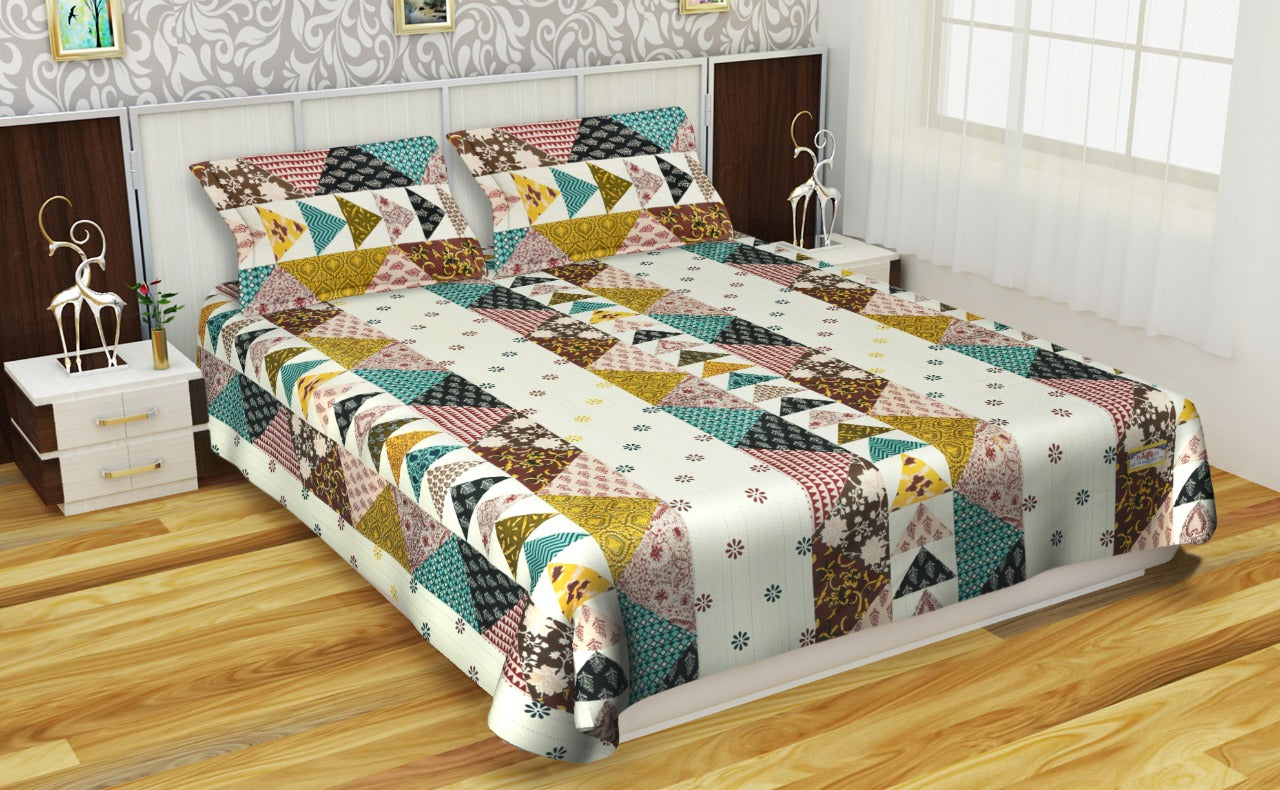 Cotton King Size Bedsheet With 2 Pillow Covers