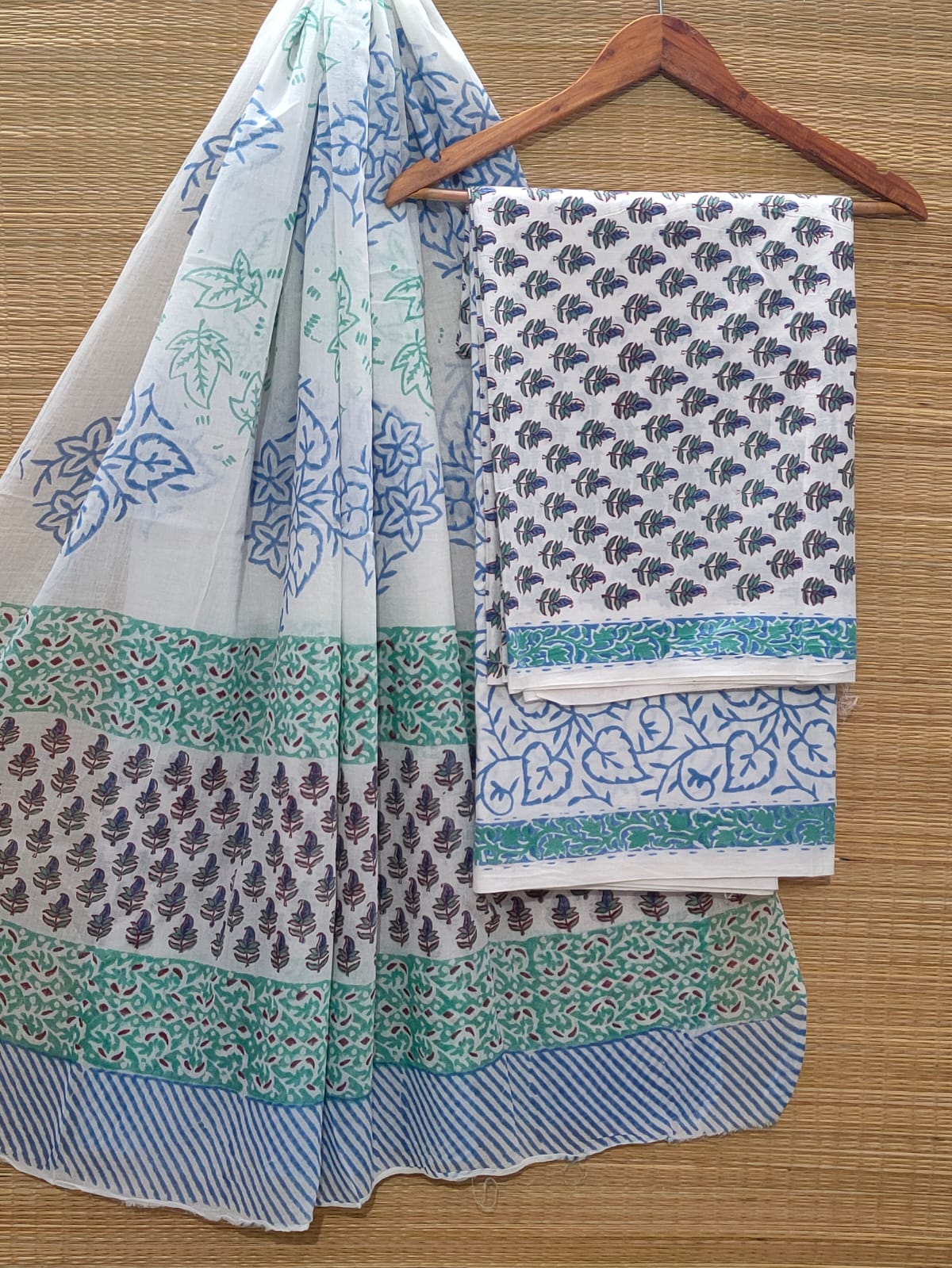 Pure Cotton Hand Block Unstitched Salwar Suit Set With Cotton/Mulmul Dupatta - JBOCM12