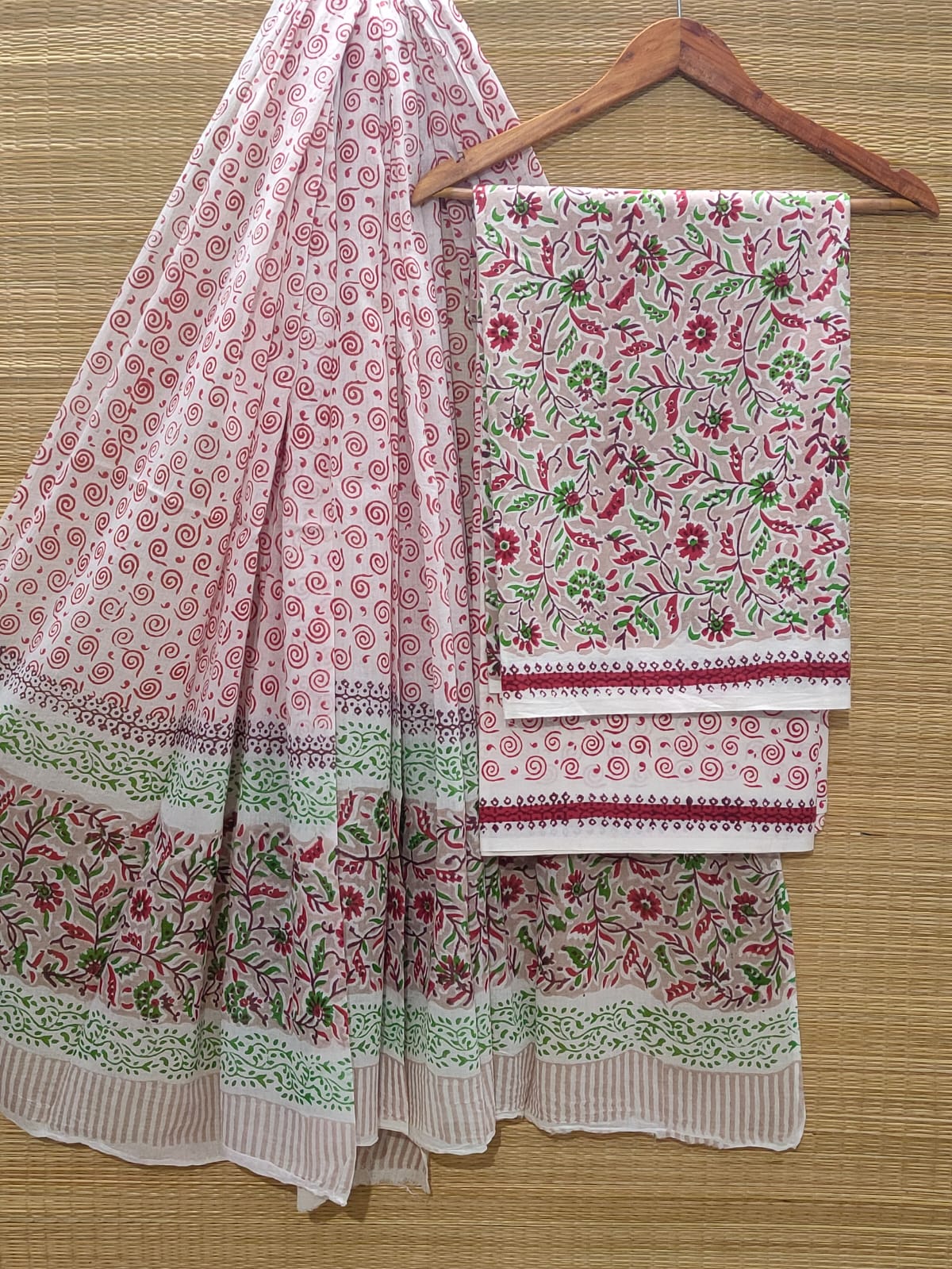 Pure Cotton Hand Block Unstitched Salwar Suit Set With Cotton/Mulmul Dupatta - JBOCM17
