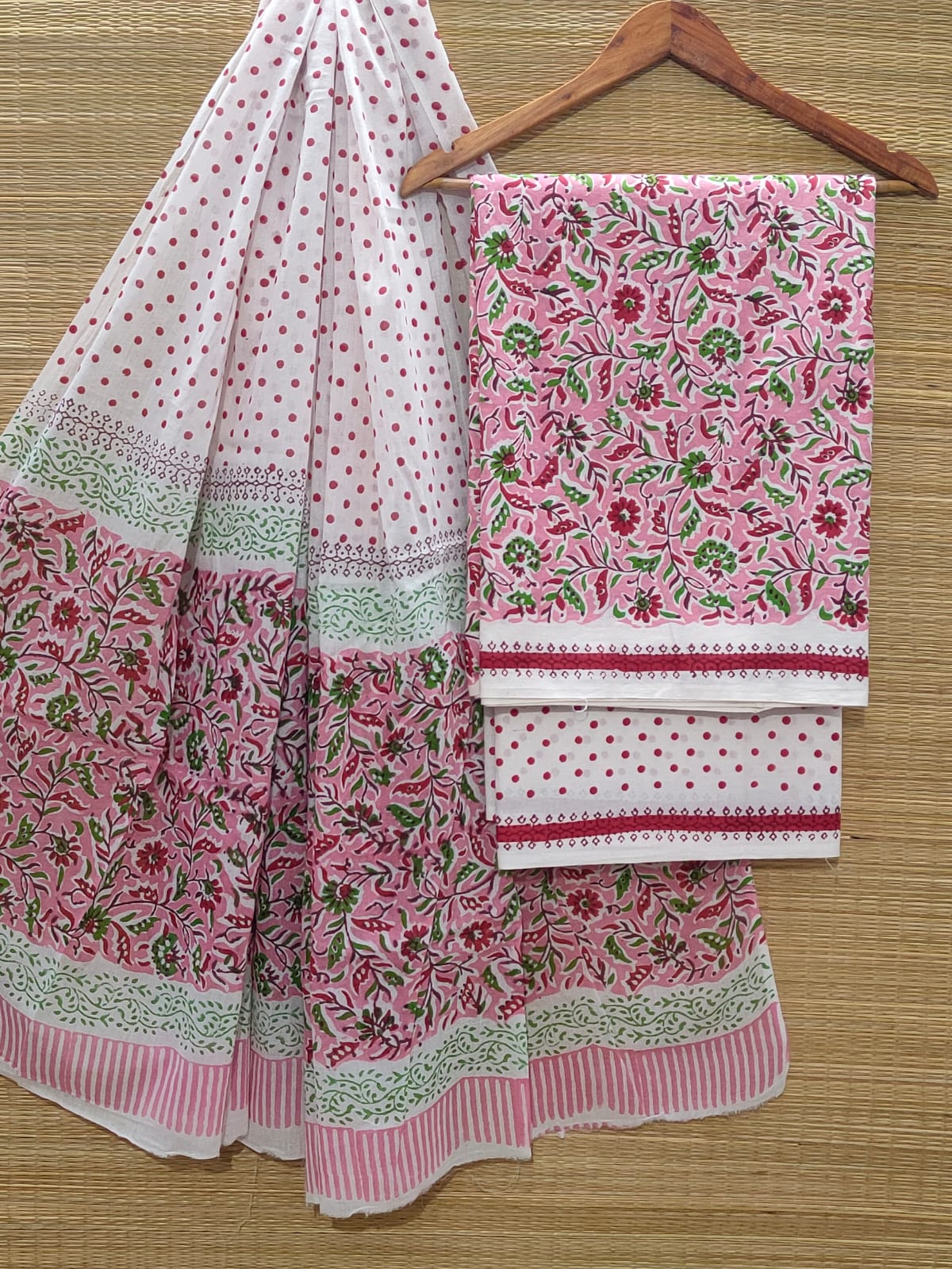 Pure Cotton Hand Block Unstitched Salwar Suit Set With Cotton/Mulmul Dupatta - JBOCM22