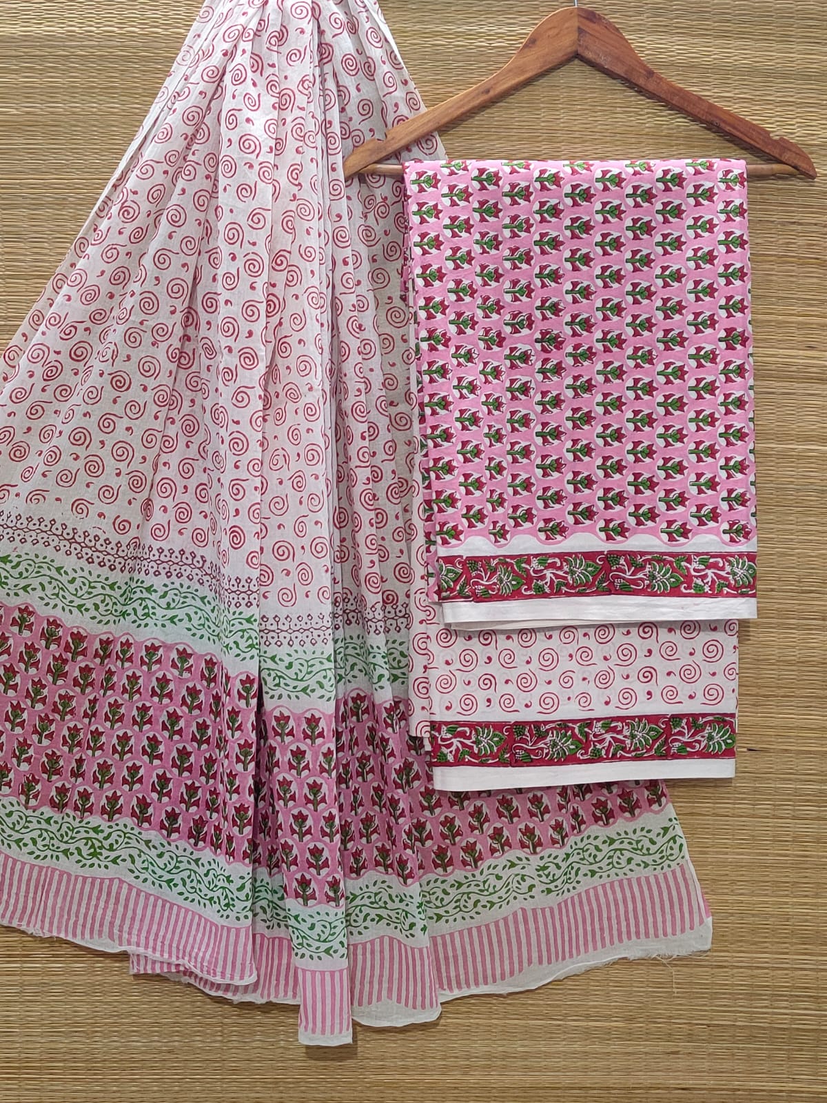 Pure Cotton Hand Block Unstitched Salwar Suit Set With Cotton/Mulmul Dupatta - JBOCM25