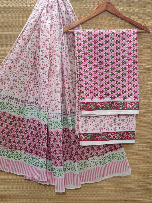 Pure Cotton Hand Block Unstitched Salwar Suit Set With Cotton/Mulmul Dupatta - JBOCM25