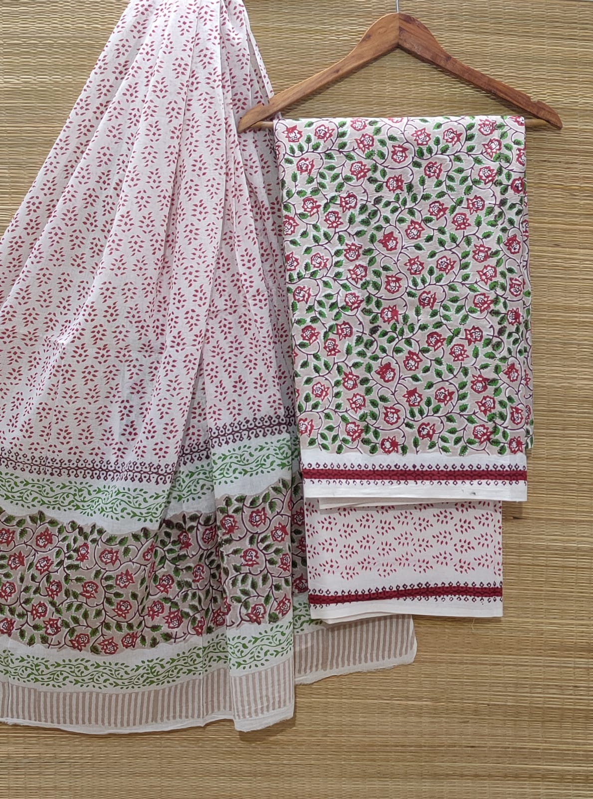 Pure Cotton Hand Block Unstitched Salwar Suit Set With Cotton/Mulmul Dupatta - JBOCM27