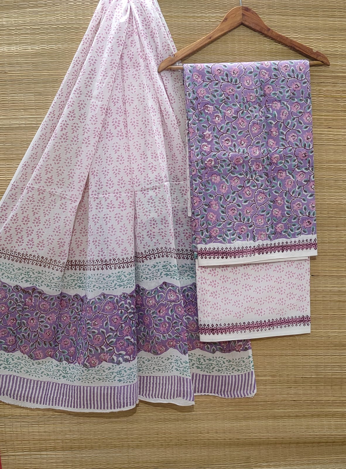Pure Cotton Hand Block Unstitched Salwar Suit Set With Cotton/Mulmul Dupatta - JBOCM31