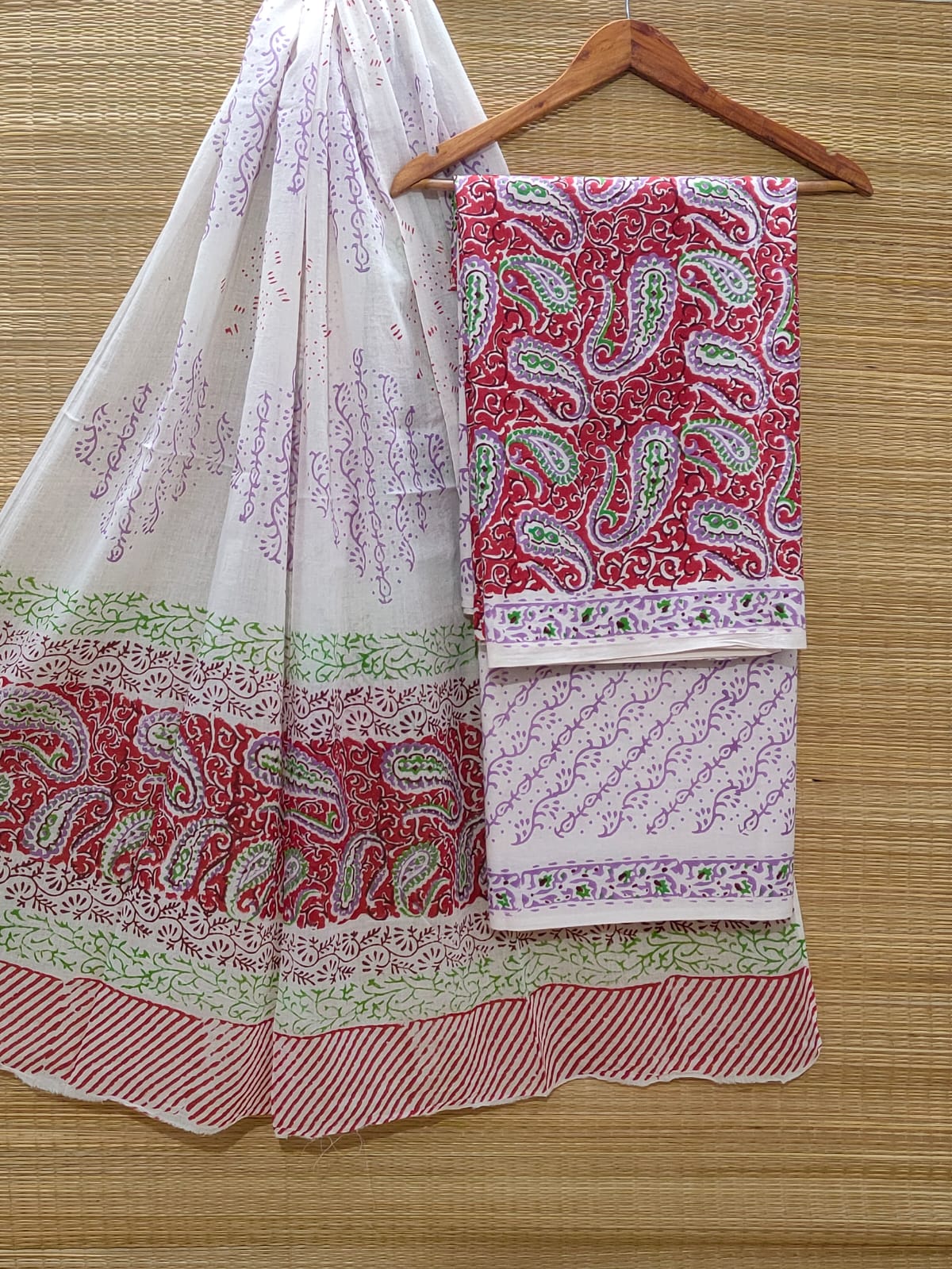 Pure Cotton Hand Block Unstitched Salwar Suit Set With Cotton/Mulmul Dupatta - JBOCM33