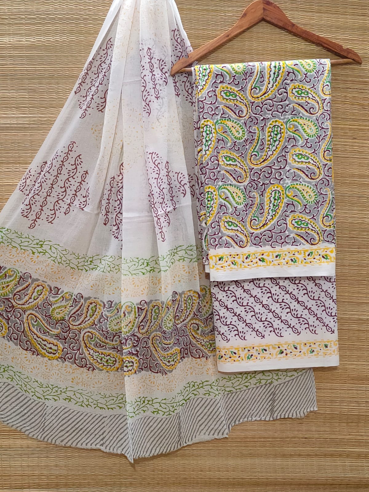 Pure Cotton Hand Block Unstitched Salwar Suit Set With Cotton/Mulmul Dupatta - JBOCM35