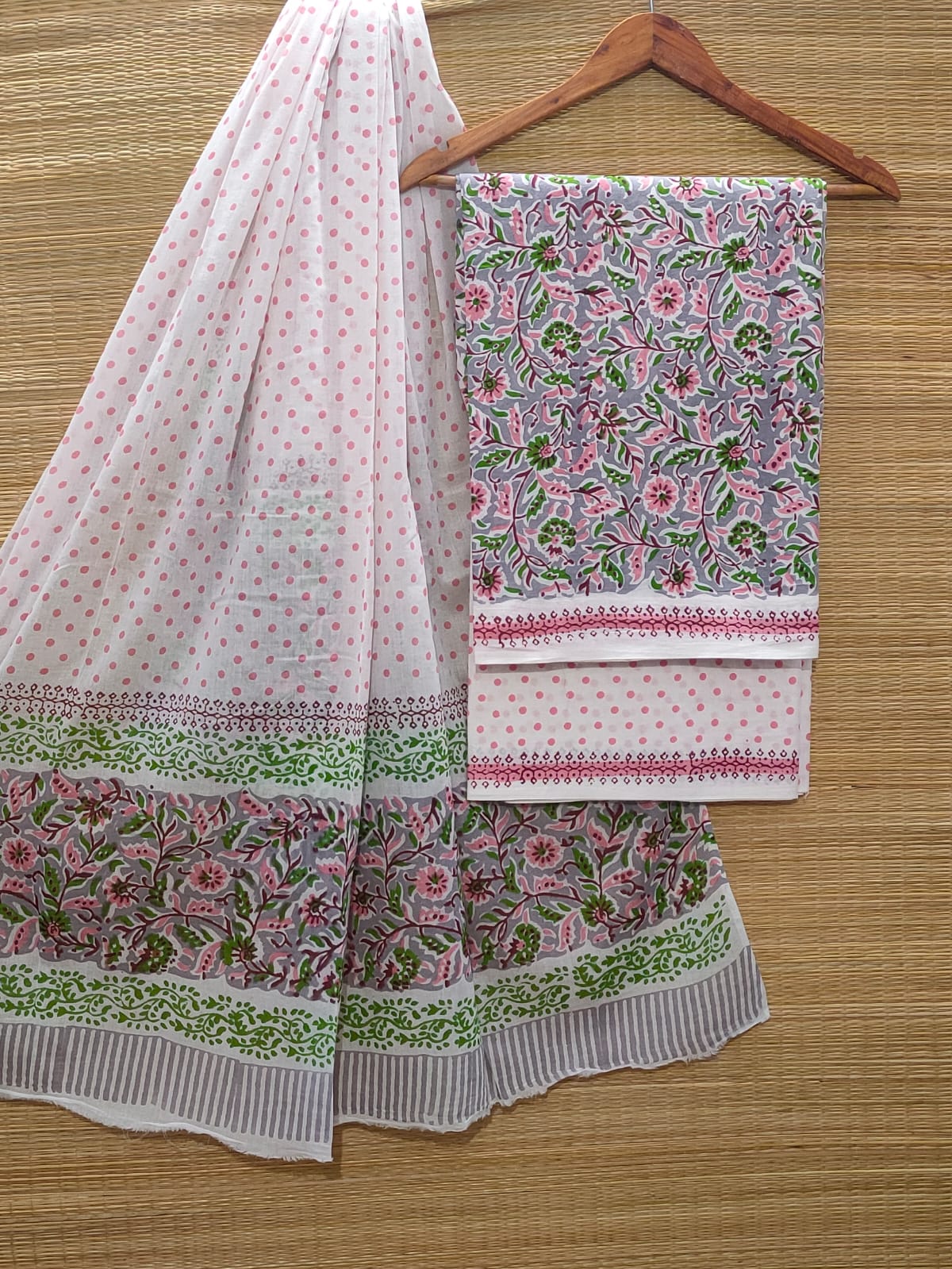 Pure Cotton Hand Block Unstitched Salwar Suit Set With Cotton/Mulmul Dupatta - JBOCM41