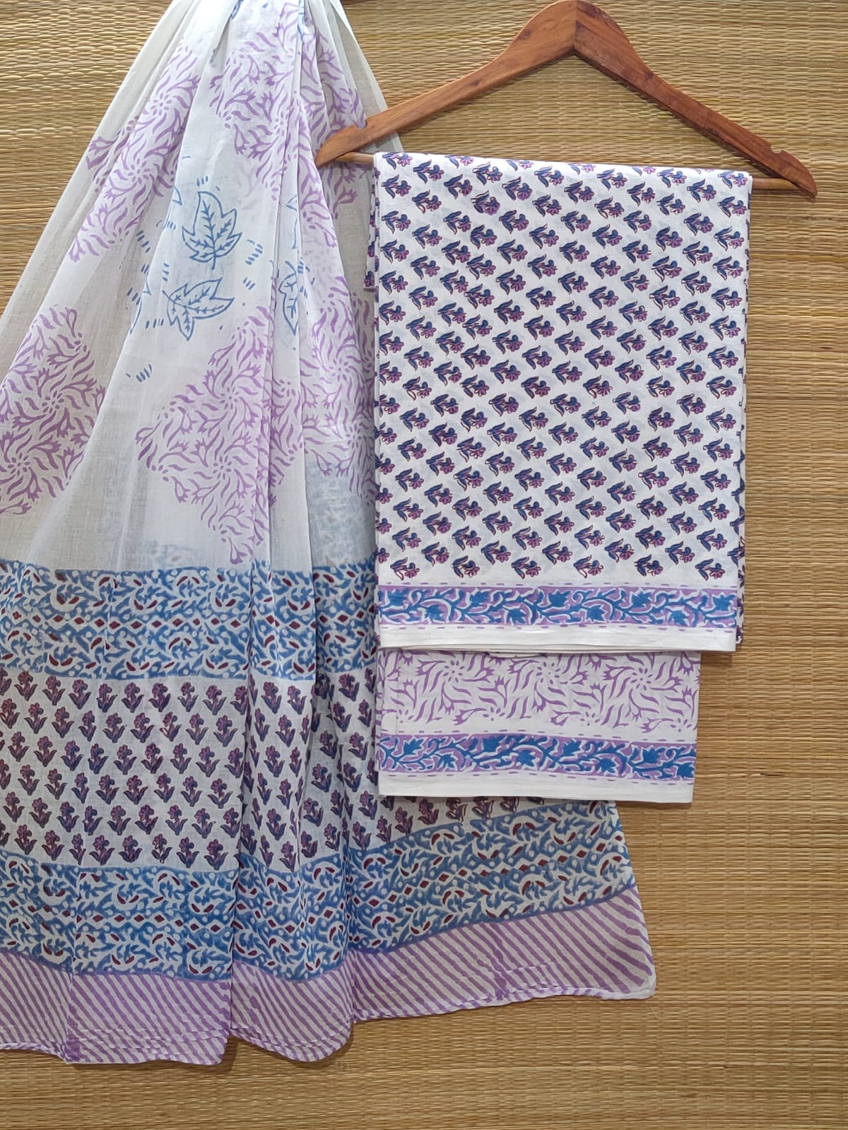 Pure Cotton Hand Block Unstitched Salwar Suit Set With Cotton/Mulmul Dupatta - JBOCM46