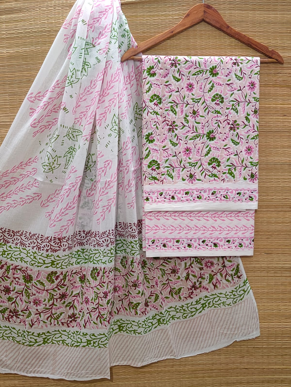 Pure Cotton Hand Block Unstitched Salwar Suit Set With Cotton/Mulmul Dupatta - JBOCM57