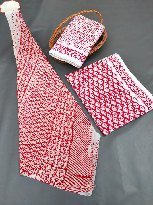 Hand Block Printed Unstitched Cotton Suit Set With Chiffon Dupatta - JB711