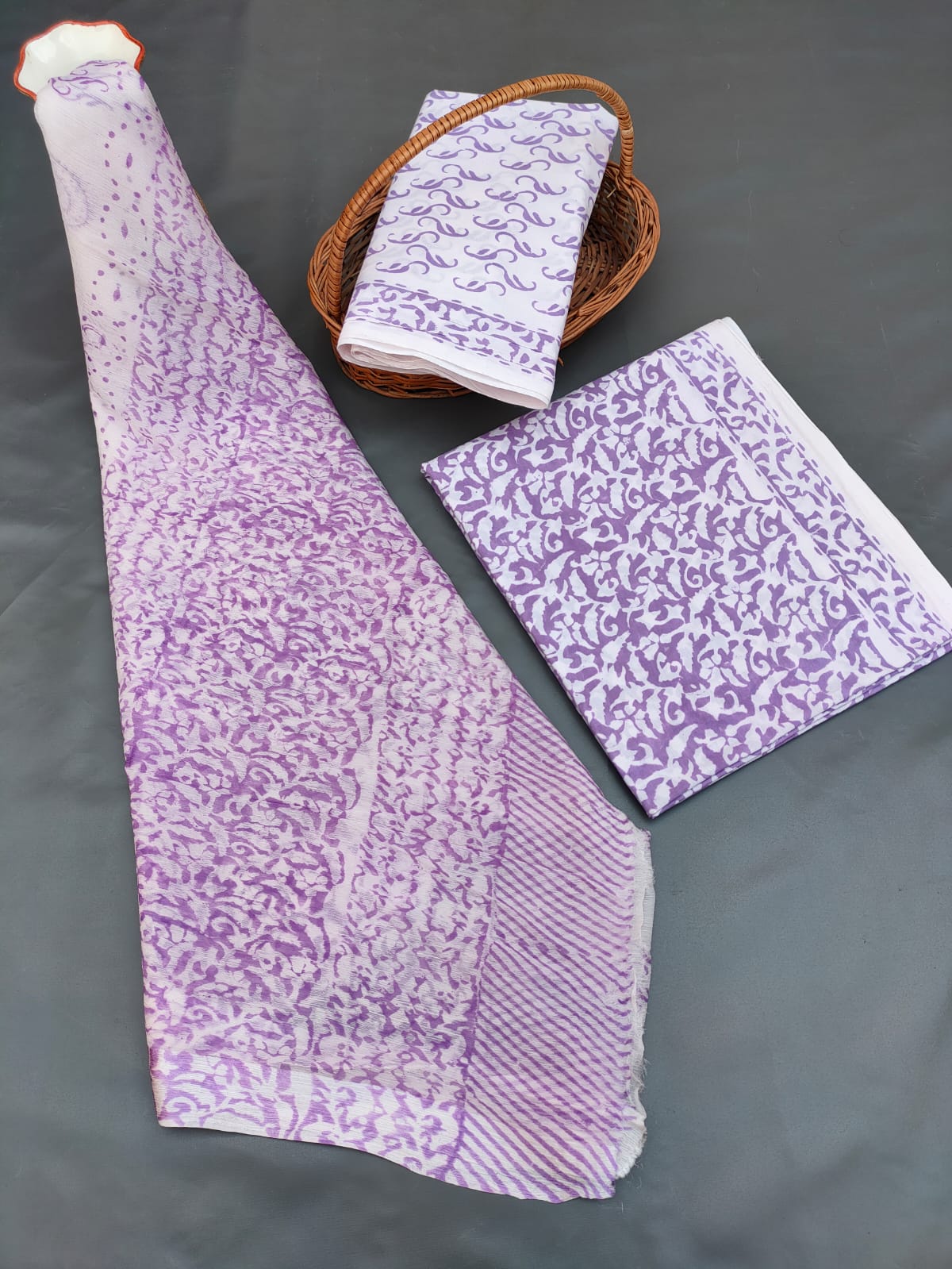 Jaipuri Unstitched Dress Material Hand Block Printed Cotton Suit With Chiffon Dupatta - JB716