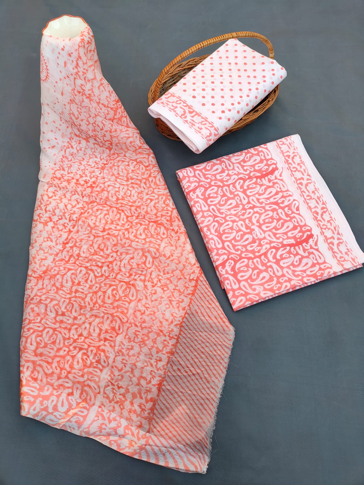 Jaipuri Hand Block Printed CottonUnstitched Salwar Suit with Chiffon Dupatta - JB656