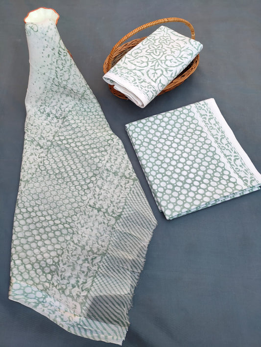 Jaipuri Unstitched Dress Material Hand Block Printed Cotton Suit With Chiffon Dupatta - JB660