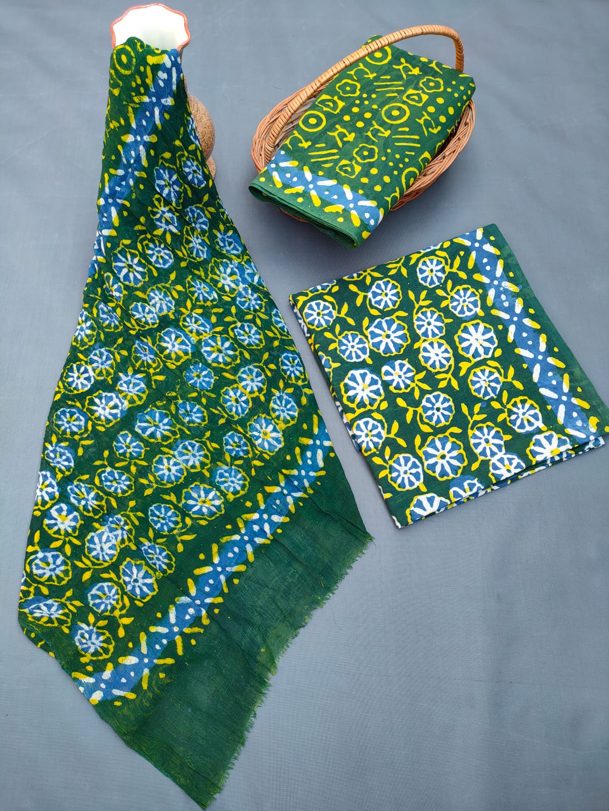 Jaipuri Hand Block Printed CottonUnstitched Salwar Suit with Chiffon Dupatta - JB680