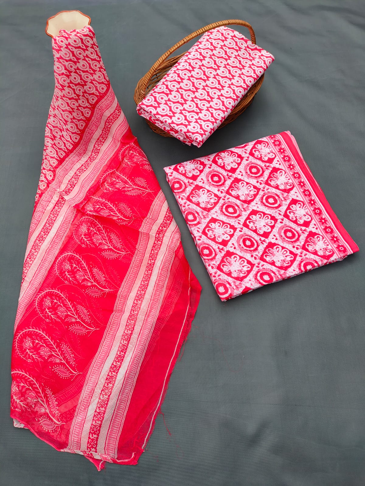 Jaipuri Hand Block Printed CottonUnstitched Salwar Suit with Chiffon Dupatta - JB689